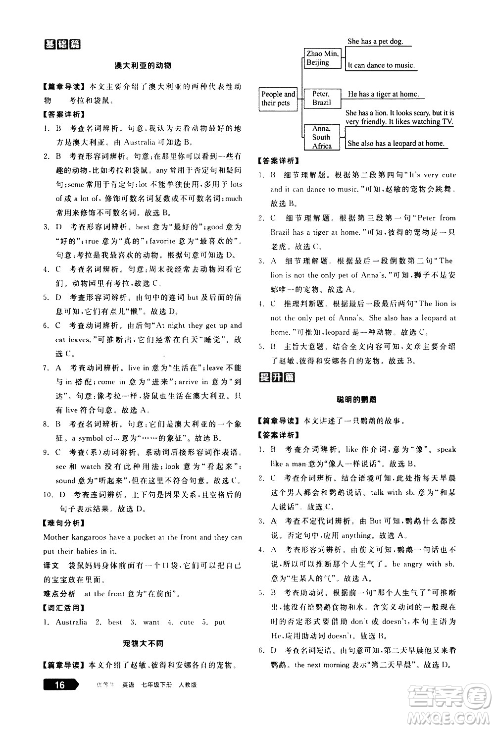 陽光出版社2021練就優(yōu)等生英語完形填空閱讀理解七年級下冊新課標RJ人教版答案