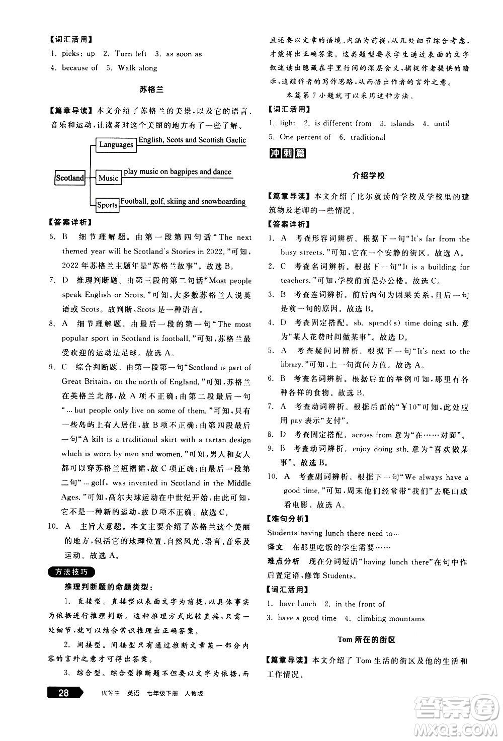 陽光出版社2021練就優(yōu)等生英語完形填空閱讀理解七年級下冊新課標RJ人教版答案