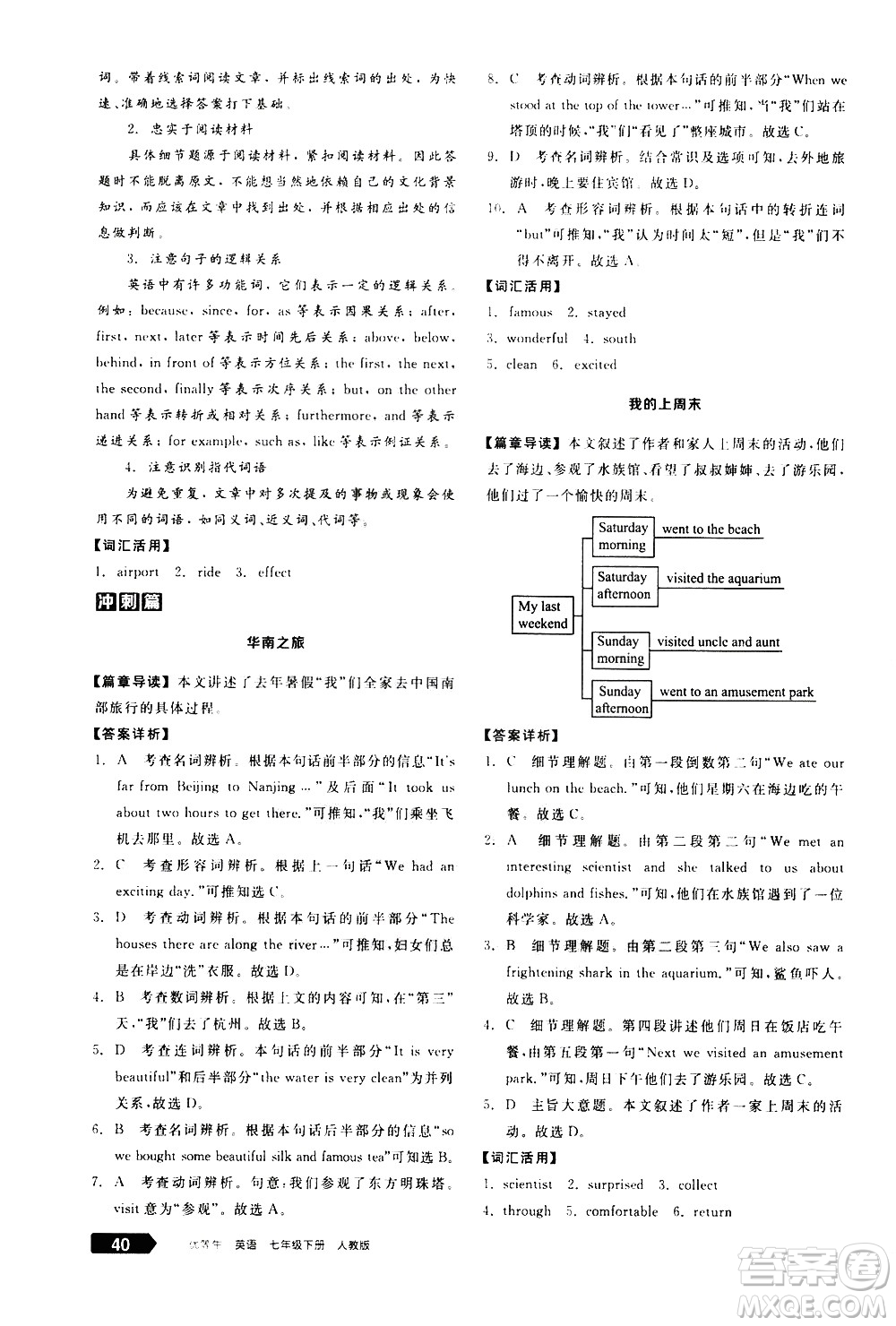 陽光出版社2021練就優(yōu)等生英語完形填空閱讀理解七年級下冊新課標RJ人教版答案