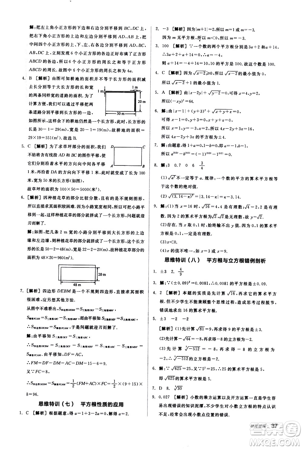 陽光出版社2021練就優(yōu)等生數學思維特訓七年級下冊新課標RJ人教版答案