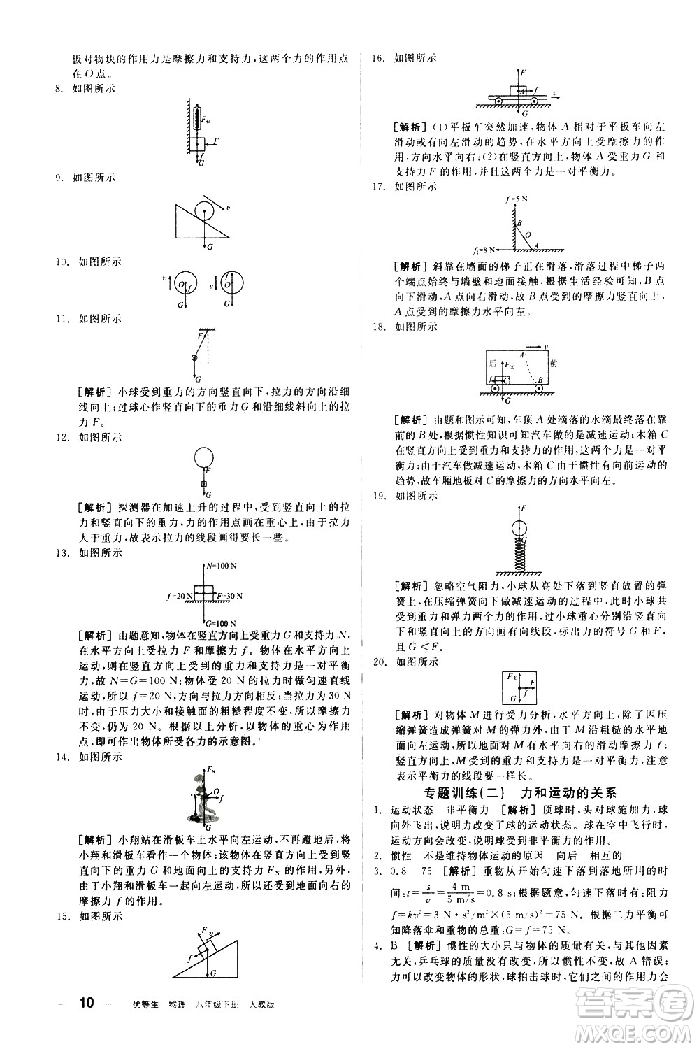 陽光出版社2021練就優(yōu)等生物理同步作業(yè)八年級(jí)下冊(cè)新課標(biāo)RJ人教版答案