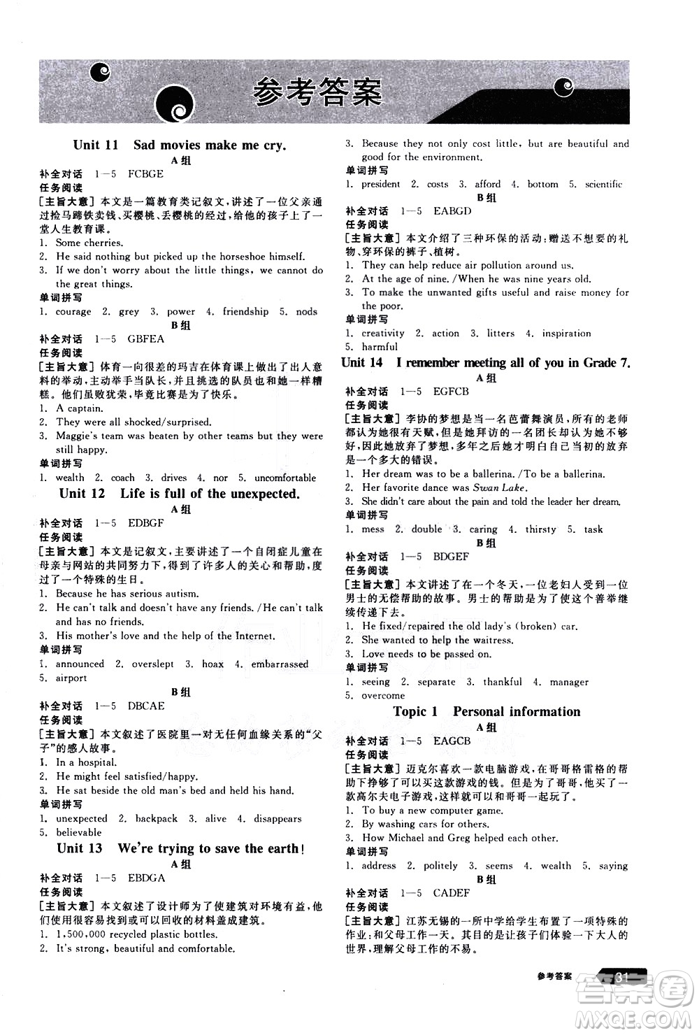 陽光出版社2021練就優(yōu)等生英語安徽特色題型專練九年級全一冊下新課標(biāo)RJ人教版答案