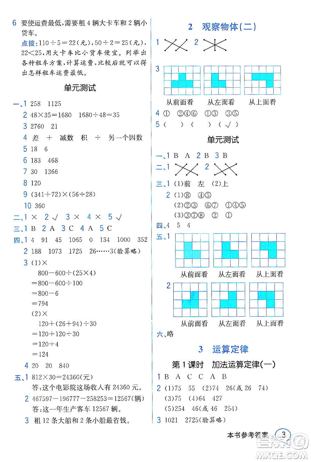 人民教育出版社2021教材解讀數(shù)學(xué)四年級下冊人教版答案