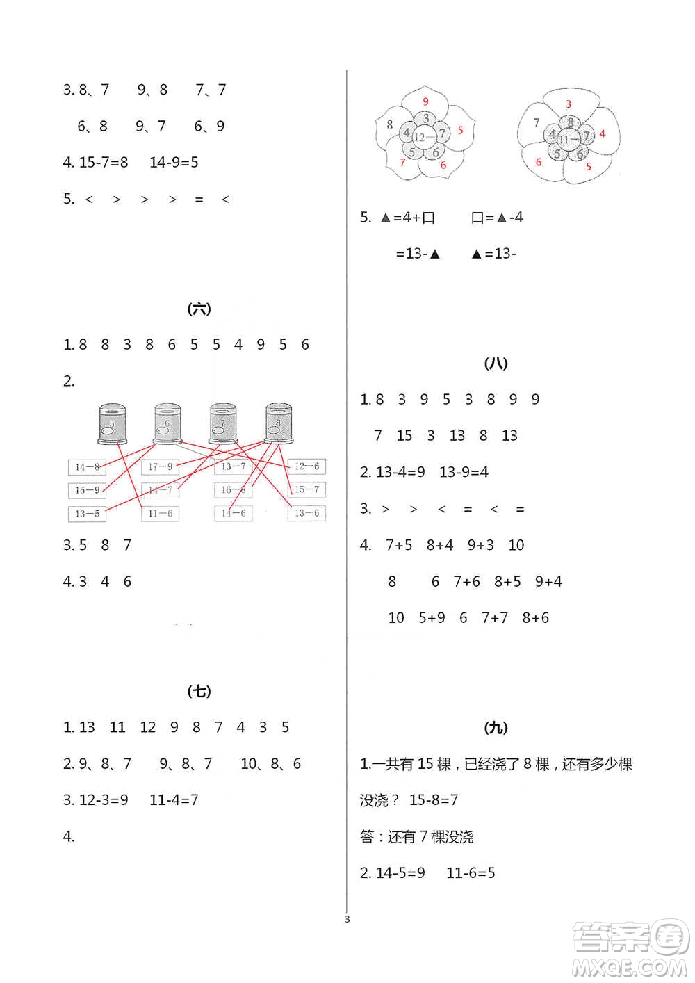 浙江教育出版社2021數(shù)學(xué)課堂作業(yè)本一年級(jí)下冊(cè)人教版參考答案