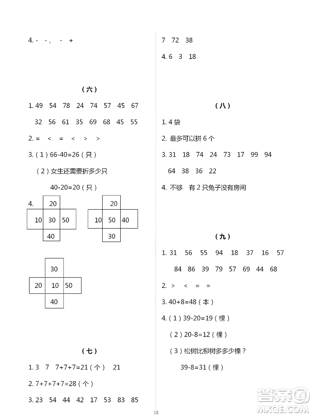 浙江教育出版社2021數(shù)學(xué)課堂作業(yè)本一年級(jí)下冊(cè)人教版參考答案