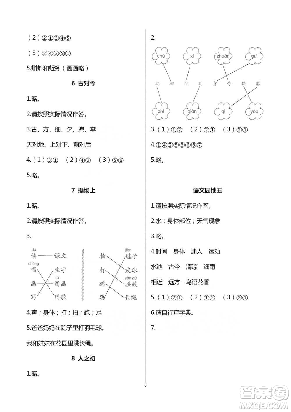 浙江教育出版社2021語文課堂作業(yè)本一年級下冊人教版參考答案