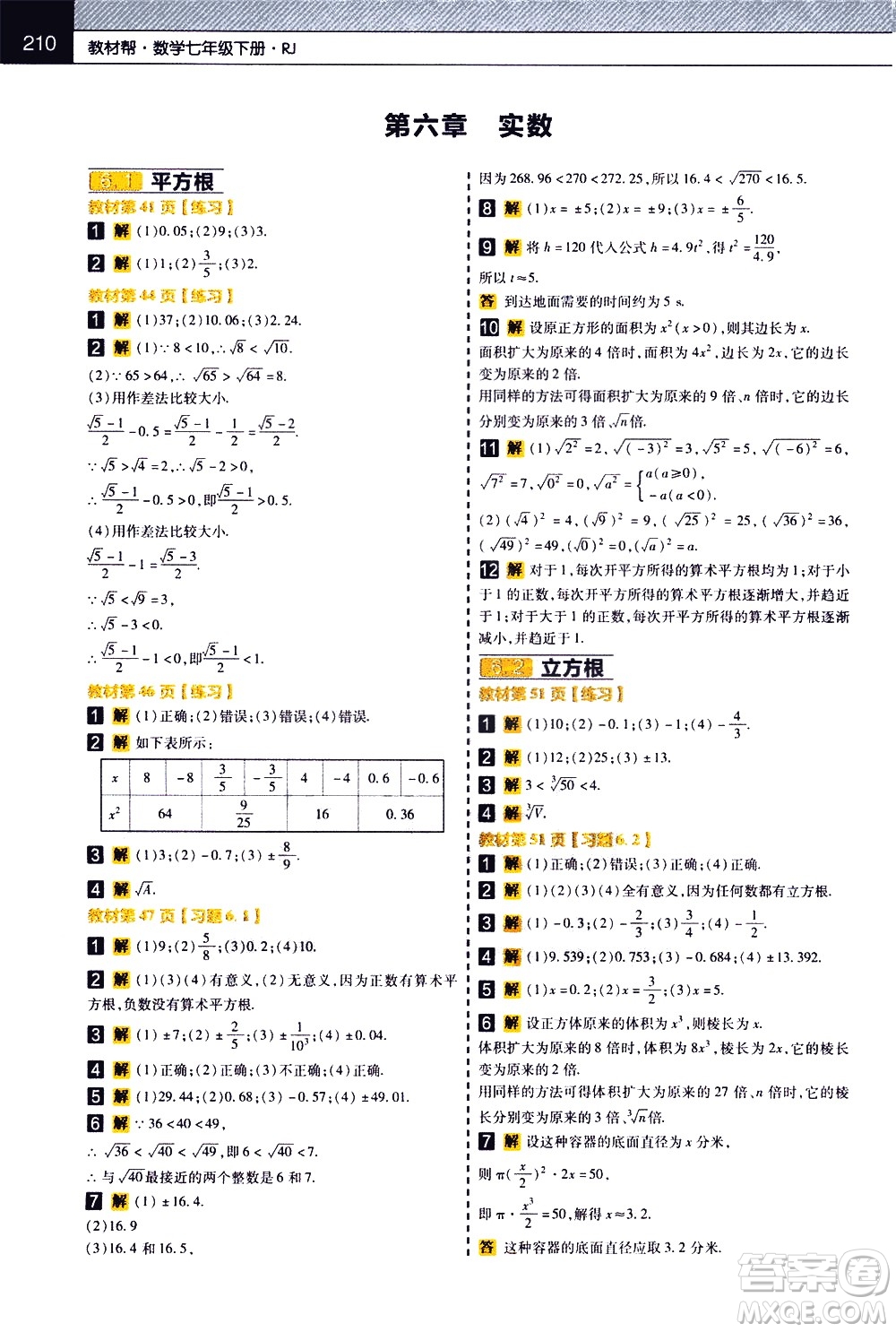 南京師范大學(xué)出版社2021教材幫初中數(shù)學(xué)七年級下冊RJ人教版答案