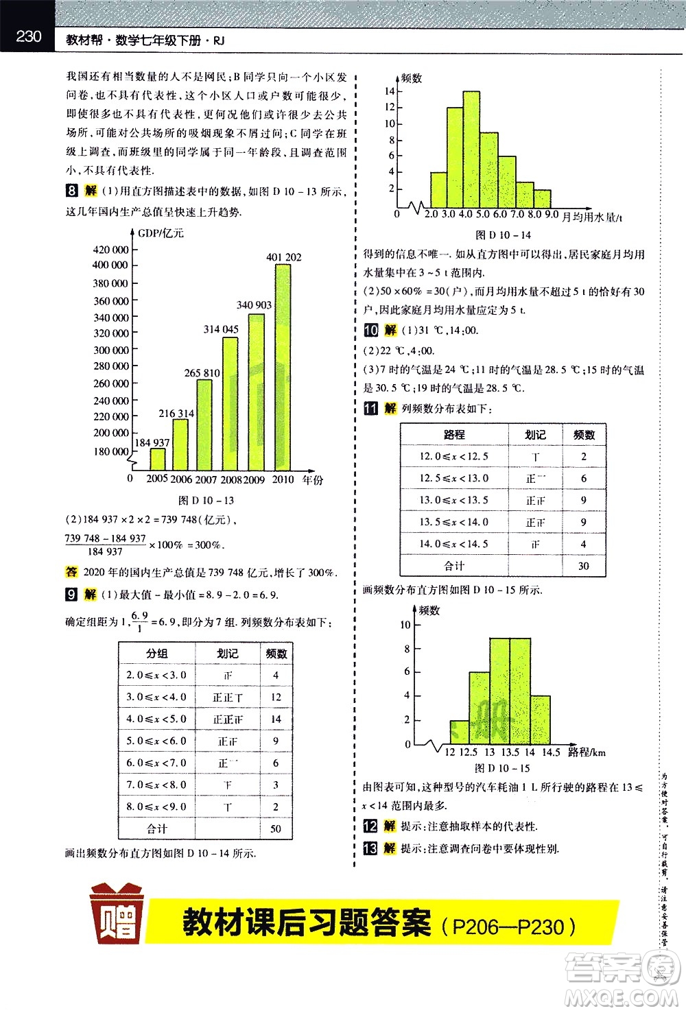 南京師范大學(xué)出版社2021教材幫初中數(shù)學(xué)七年級下冊RJ人教版答案