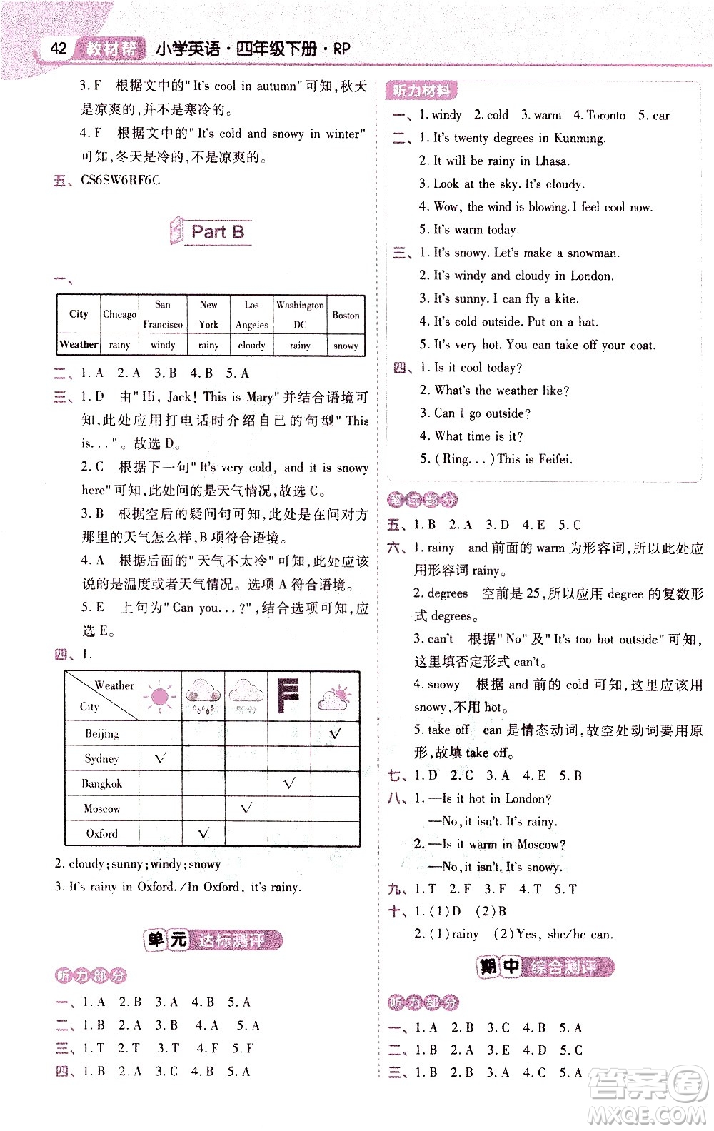 南京師范大學(xué)出版社2021教材幫作業(yè)幫小學(xué)英語(yǔ)四年級(jí)下冊(cè)RP人教版答案