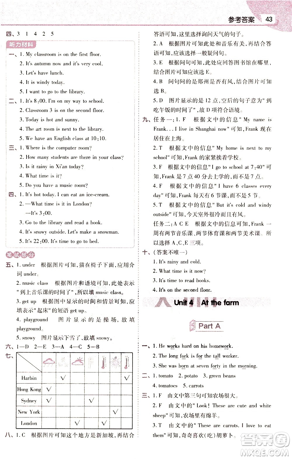 南京師范大學(xué)出版社2021教材幫作業(yè)幫小學(xué)英語(yǔ)四年級(jí)下冊(cè)RP人教版答案