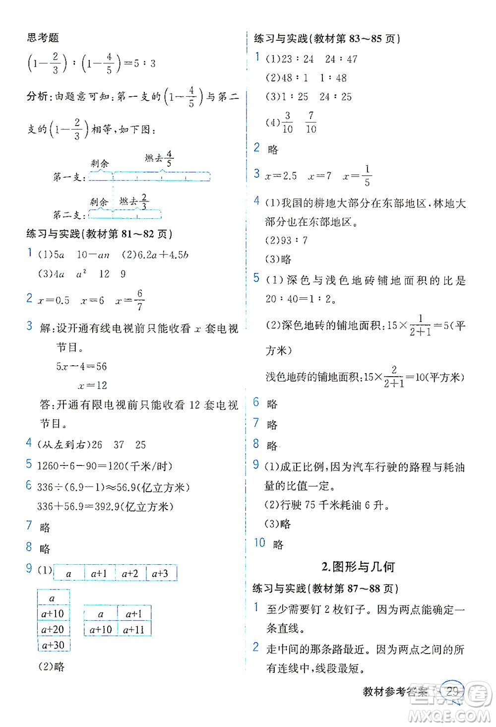 現(xiàn)代教育出版社2021教材解讀數(shù)學(xué)六年級下冊SJ蘇教版答案