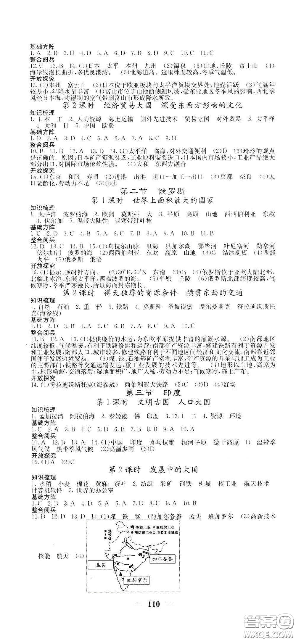 中華地圖學(xué)社2021梯田文化課堂點睛七年級地理下冊商務(wù)版答案