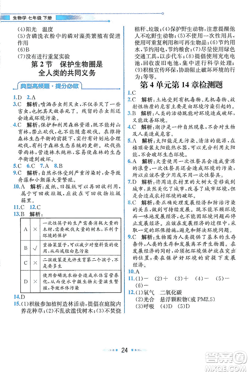 現(xiàn)代教育出版社2021教材解讀生物七年級(jí)下冊(cè)BS北師大版答案