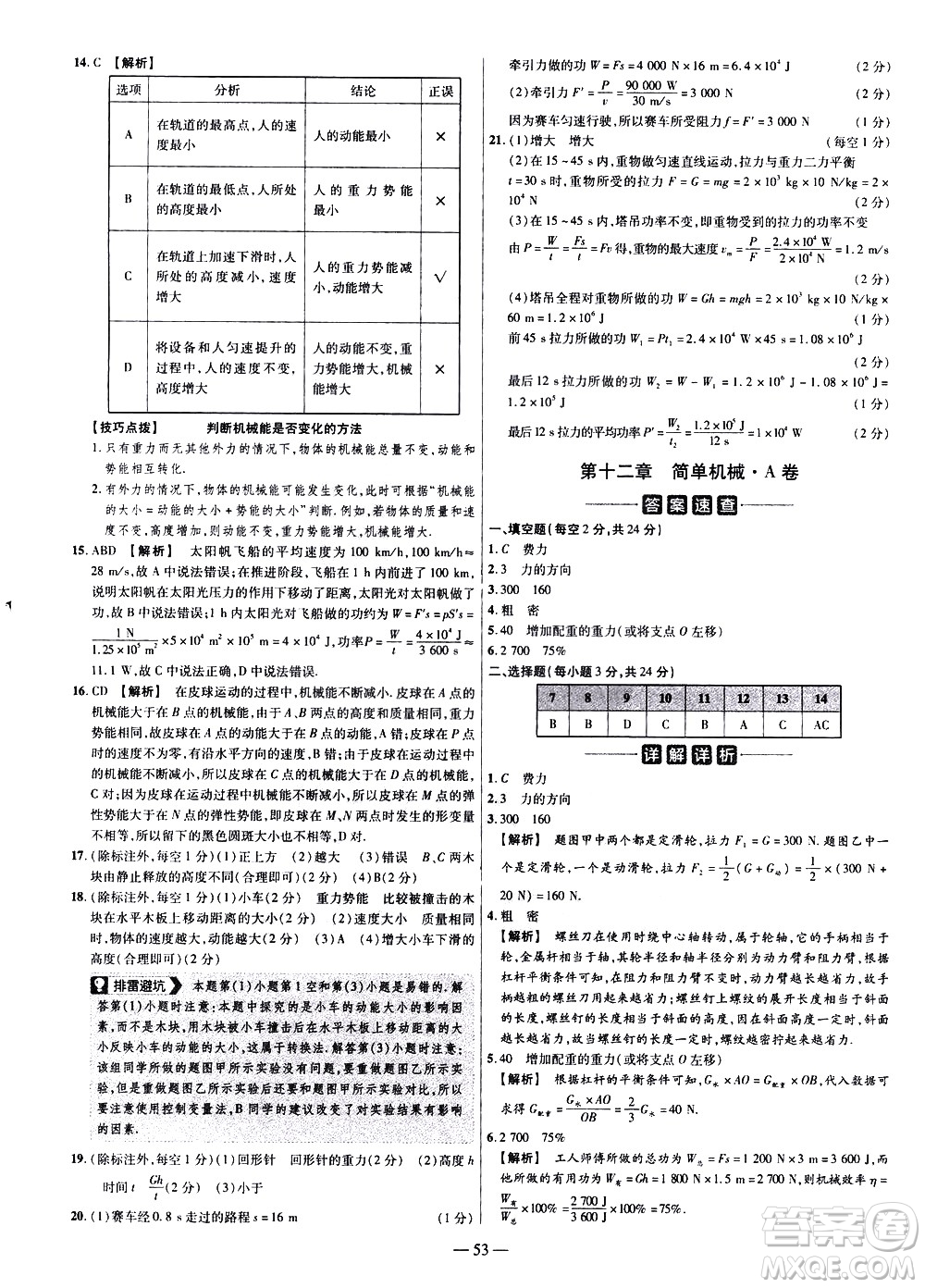 延邊教育出版社2021版金考卷活頁題選名師名題單元雙測卷物理八年級下冊RJ人教版答案