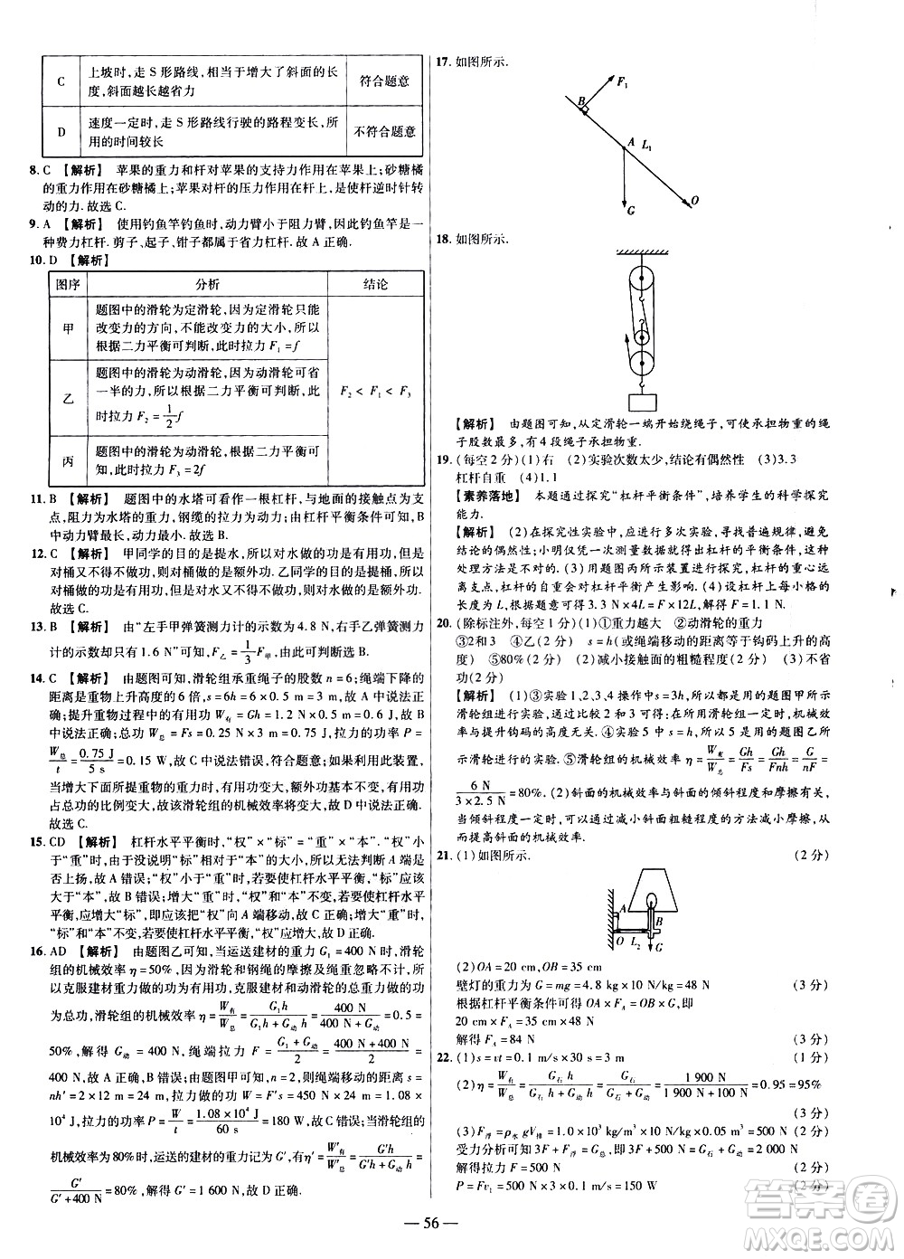 延邊教育出版社2021版金考卷活頁題選名師名題單元雙測卷物理八年級下冊RJ人教版答案