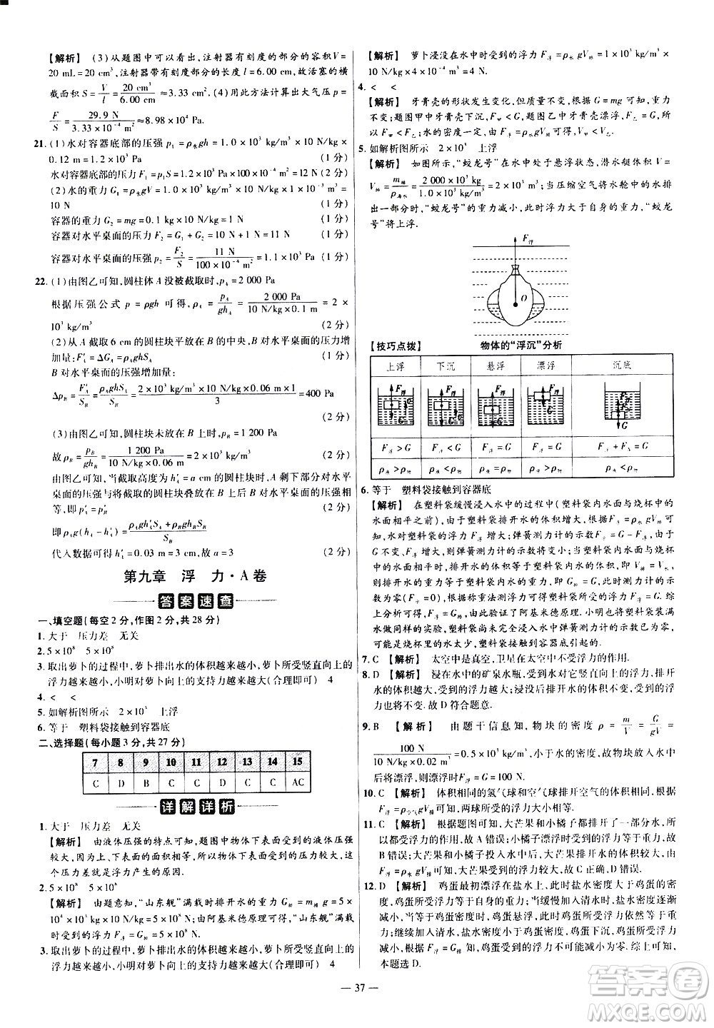 延邊教育出版社2021版金考卷活頁(yè)題選名師名題單元雙測(cè)卷物理八年級(jí)下冊(cè)HK滬科版答案