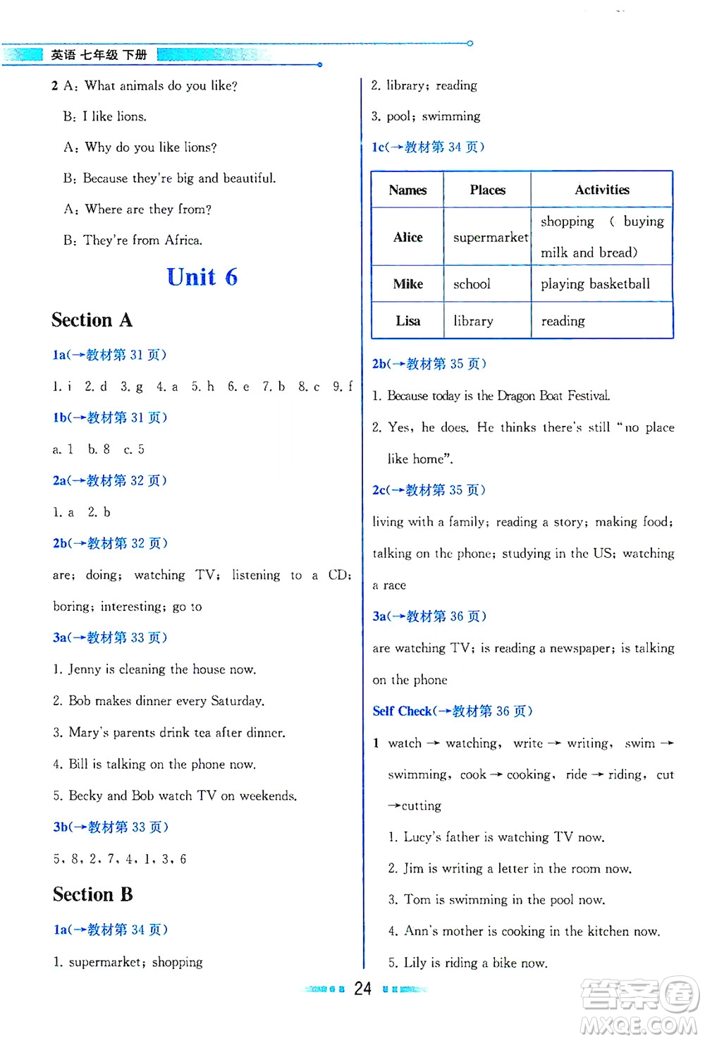 人民教育出版社2021教材解讀英語(yǔ)七年級(jí)下冊(cè)人教版答案