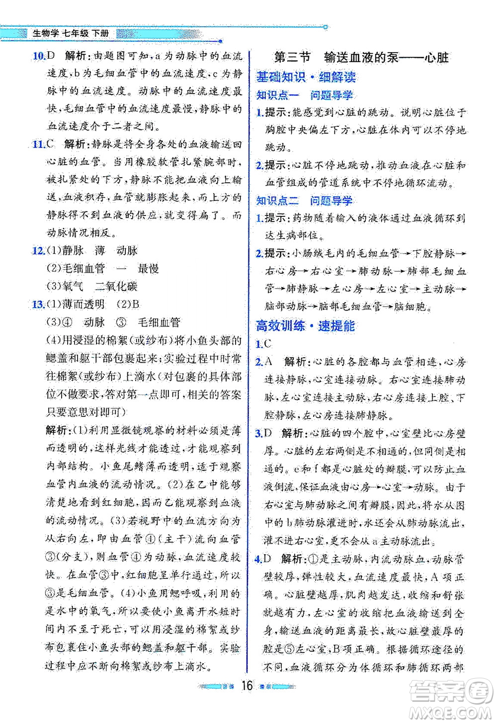 人民教育出版社2021教材解讀生物學七年級下冊人教版答案