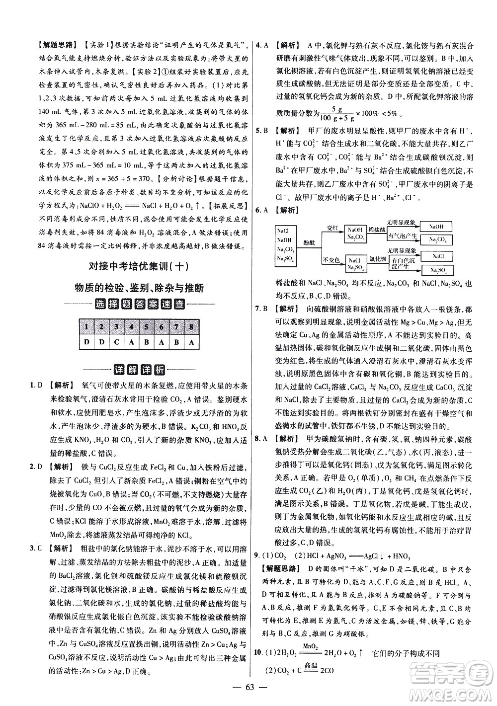 延邊教育出版社2021版金考卷活頁(yè)題選名師名題單元雙測(cè)卷化學(xué)九年級(jí)下冊(cè)RJ人教版答案