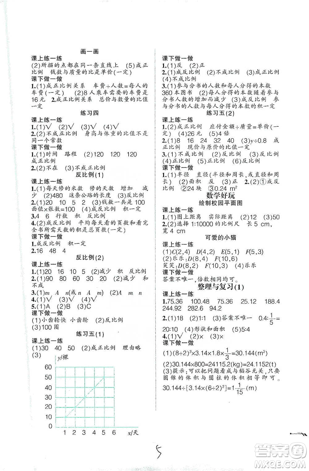 遼寧師范大學出版社2021自主學數(shù)學六年級下冊北師版參考答案