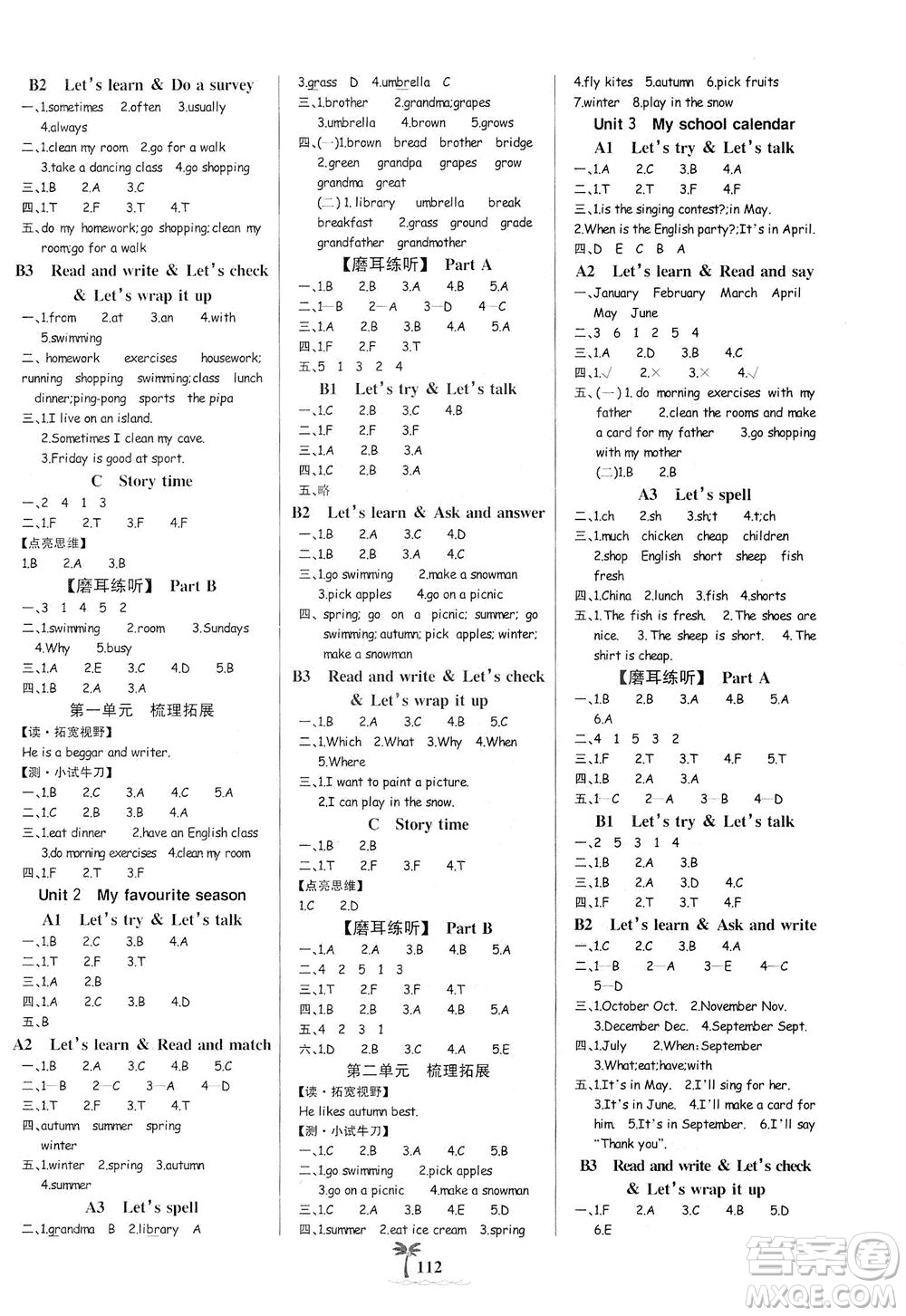 延邊大學(xué)出版社2021世紀(jì)金榜金榜小博士英語(yǔ)五年級(jí)下冊(cè)人教PEP版答案