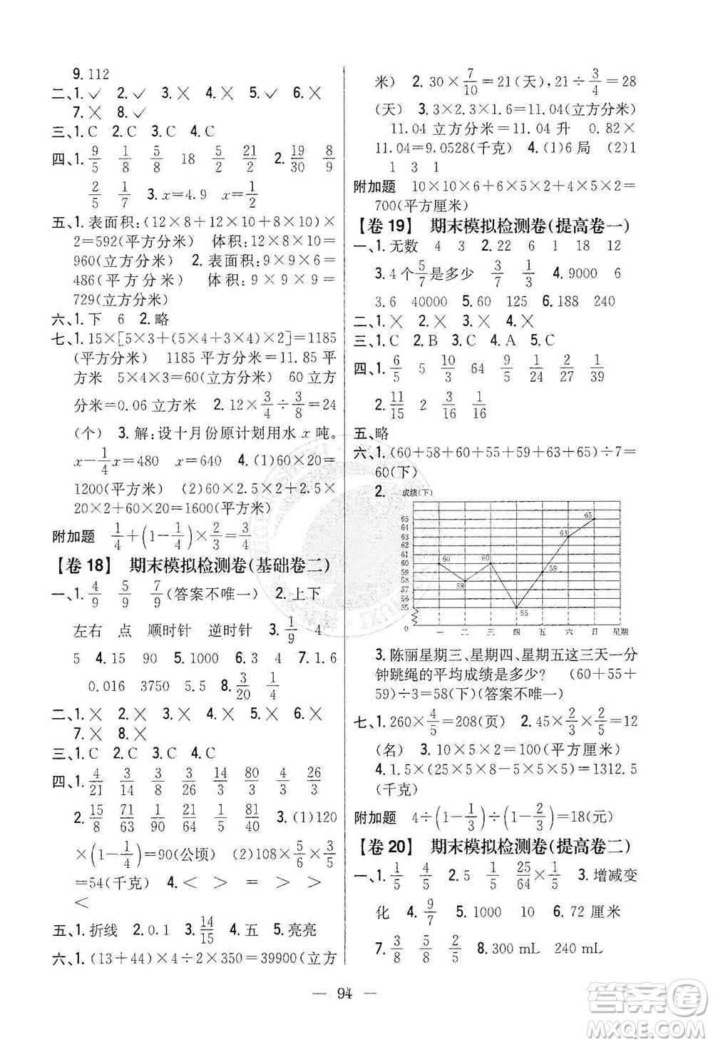 吉林人民出版社2021小學(xué)教材完全考卷五年級數(shù)學(xué)下冊新課標冀教版答案