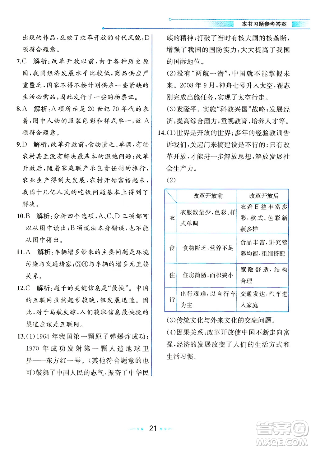 人民教育出版社2021教材解讀中國歷史八年級下冊人教版答案