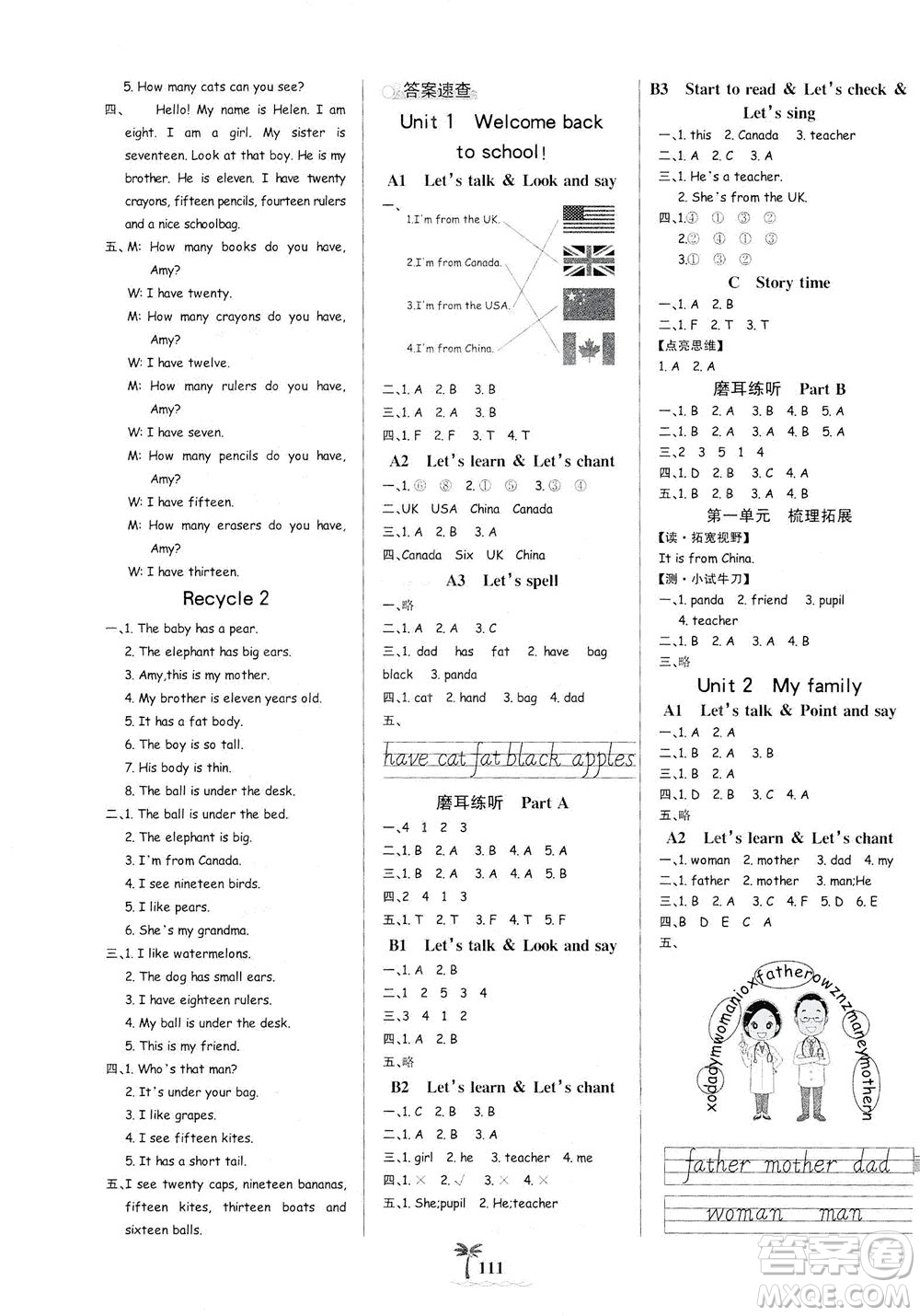 延邊大學(xué)出版社2021世紀(jì)金榜金榜小博士英語(yǔ)三年級(jí)下冊(cè)人教PEP版答案