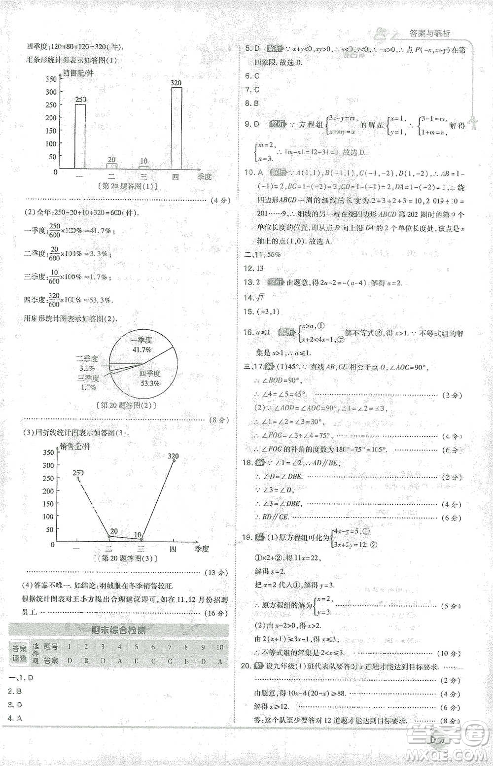 開明出版社2021少年班初中數(shù)學七年級下冊人教版參考答案