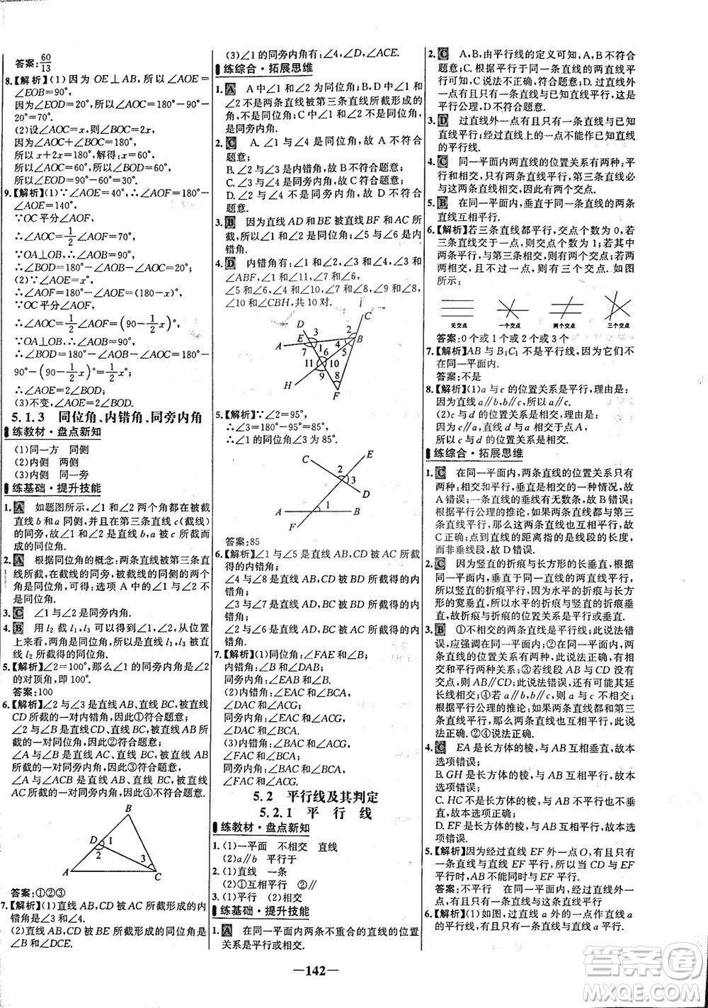 安徽師范大學(xué)出版社2021世紀(jì)金榜百練百勝數(shù)學(xué)七年級(jí)下冊(cè)人教版答案