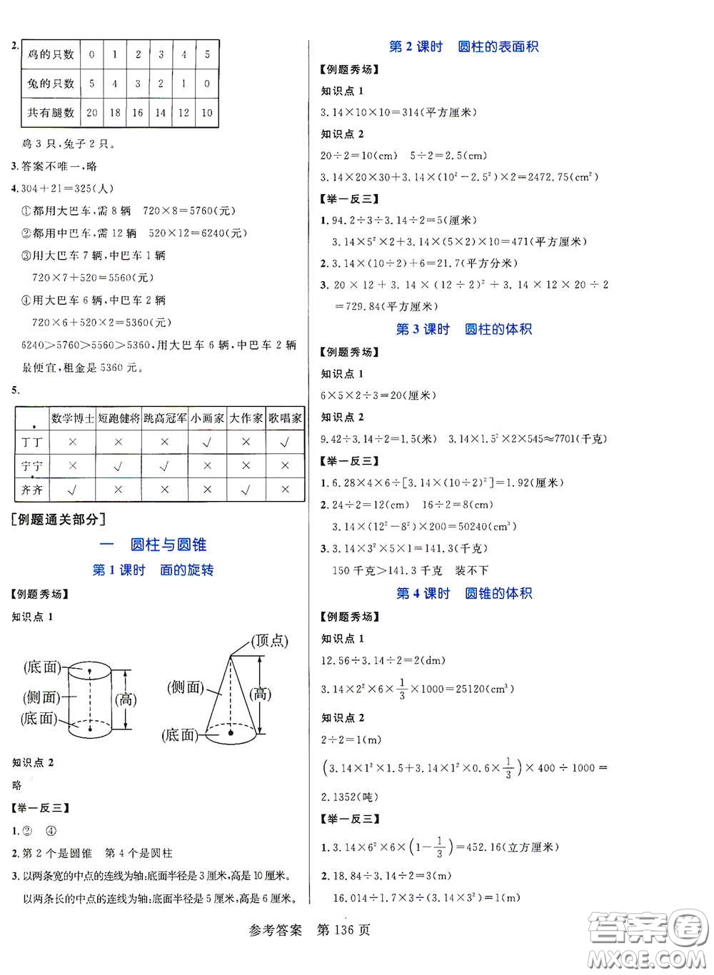 沈陽出版社2021中辰傳媒黃岡名師天天練六年級(jí)數(shù)學(xué)下冊(cè)北師大版雙色版答案