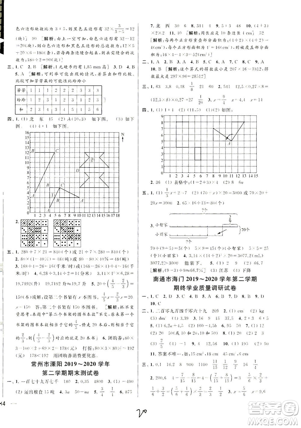 新世紀(jì)出版社2021同步跟蹤全程檢測及各地期末試卷精選數(shù)學(xué)六年級下冊蘇教版答案