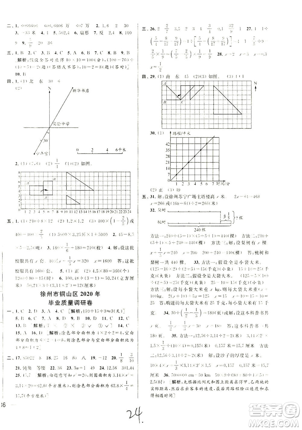 新世紀(jì)出版社2021同步跟蹤全程檢測及各地期末試卷精選數(shù)學(xué)六年級下冊蘇教版答案