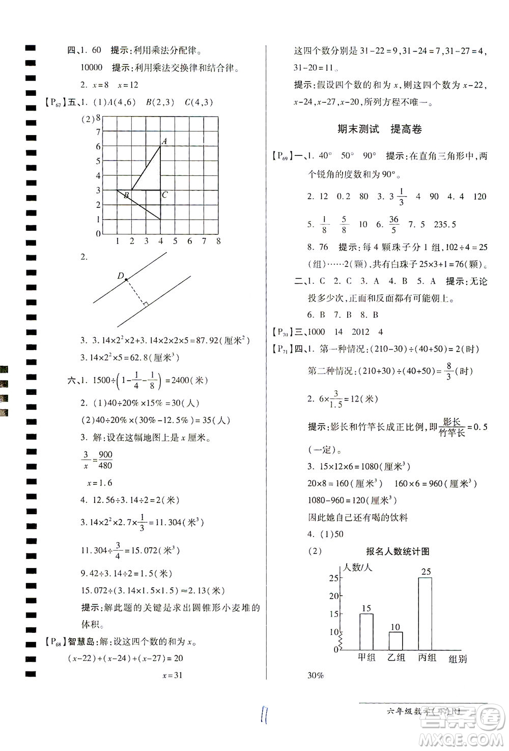 開明出版社2021最新AB卷小學六年級數(shù)學下RJ人教版答案