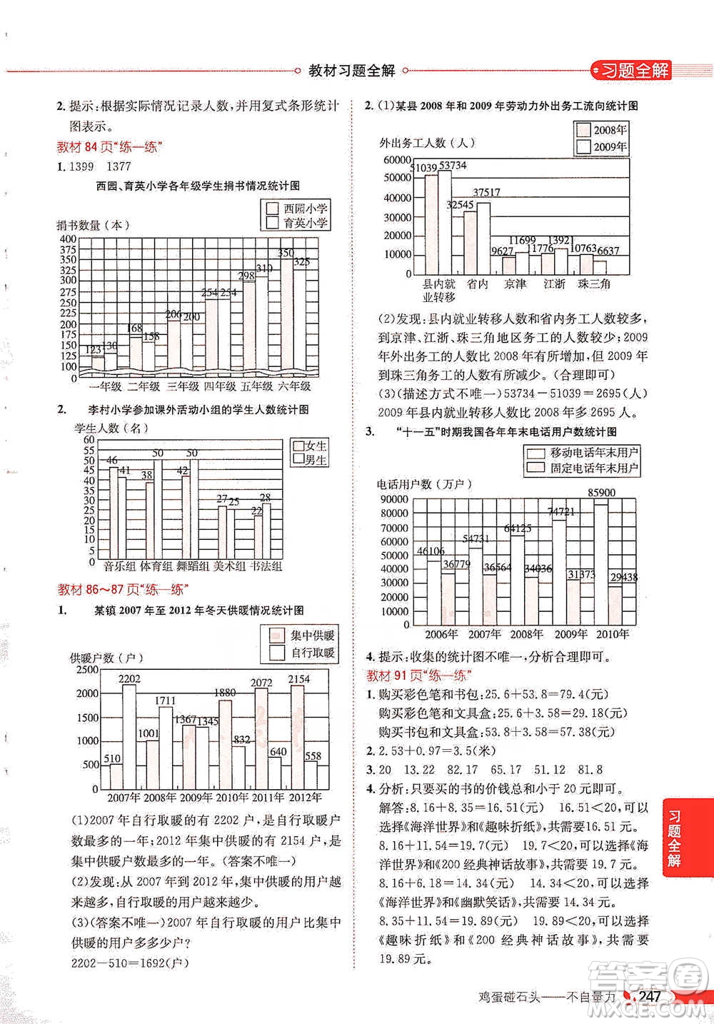 陜西人民教育出版社2021小學(xué)教材全解四年級下冊數(shù)學(xué)河北教育版參考答案