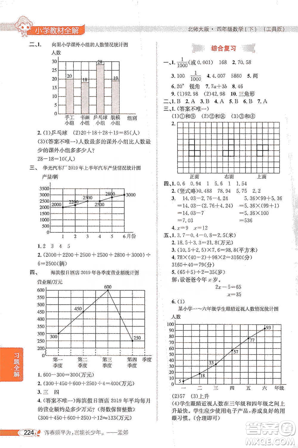 北京師范大學(xué)出版社2021小學(xué)教材全解工具版四年級(jí)下冊(cè)數(shù)學(xué)北師大版參考答案