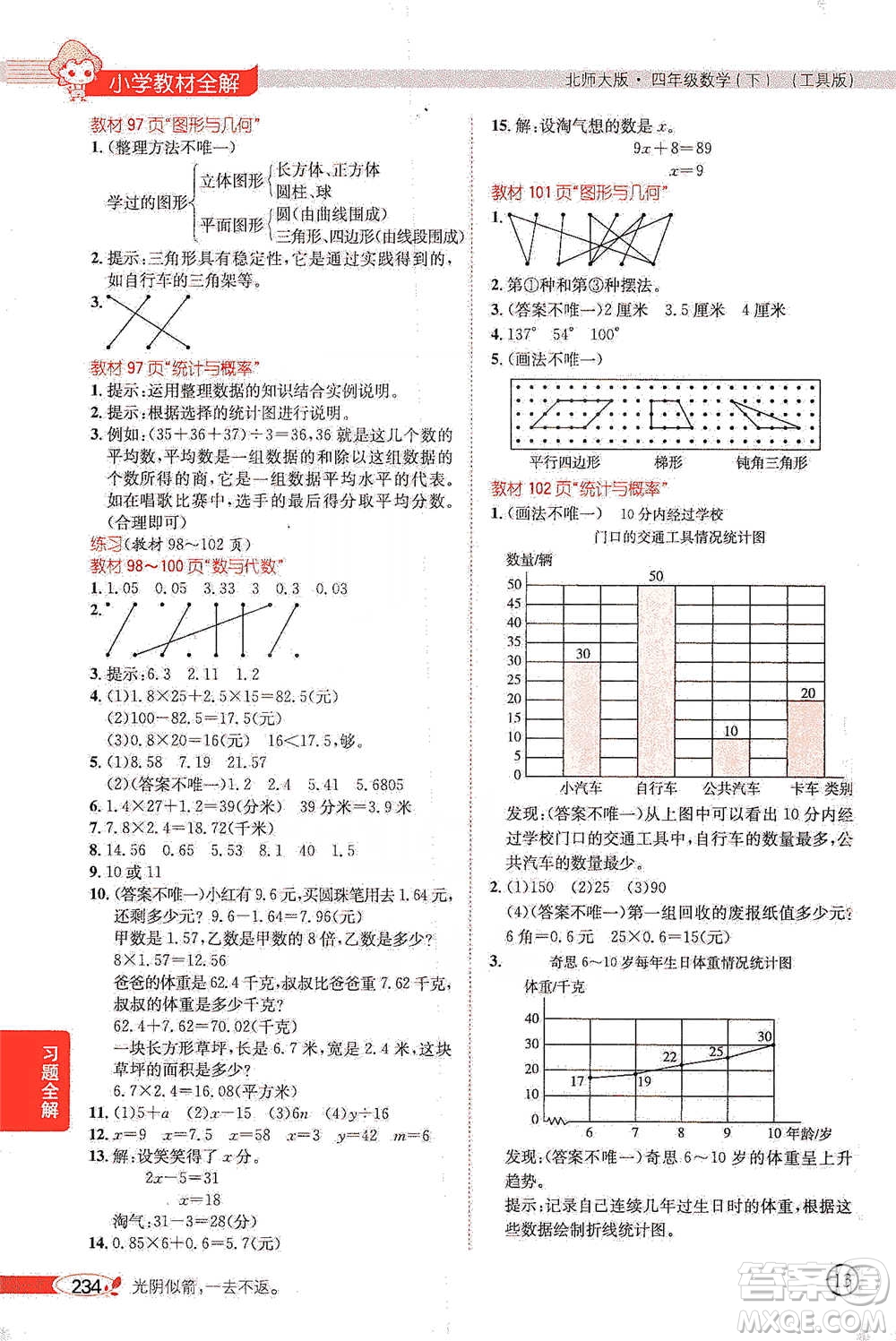 北京師范大學(xué)出版社2021小學(xué)教材全解工具版四年級(jí)下冊(cè)數(shù)學(xué)北師大版參考答案