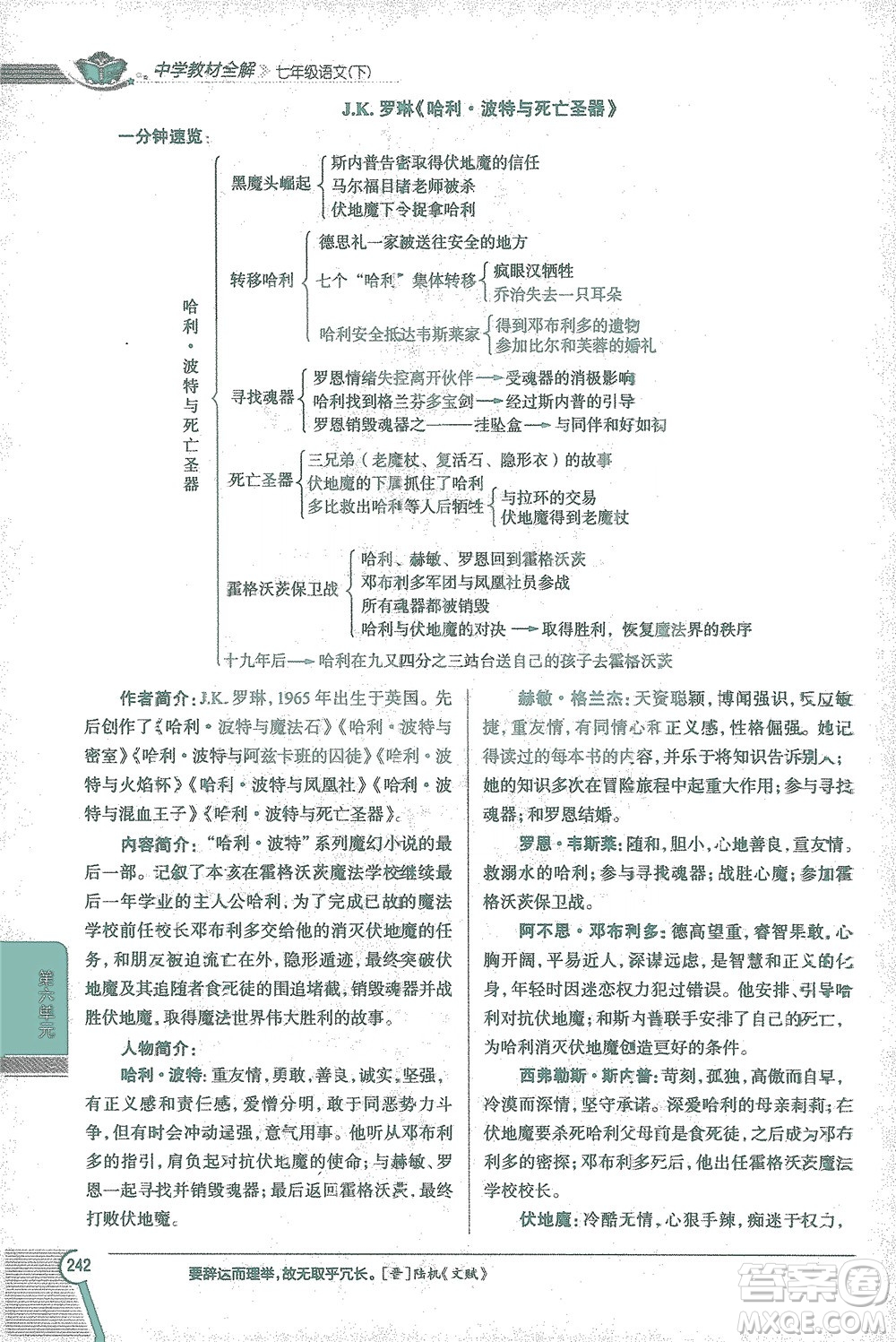 陜西人民教育出版社2021中學(xué)教材全解七年級語文下冊人教版參考答案