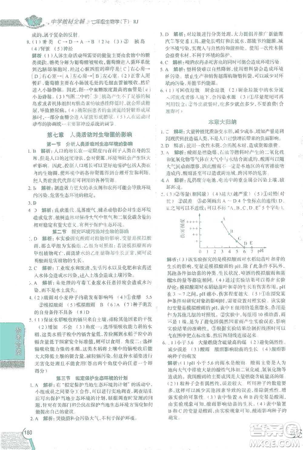 陜西人民教育出版社2021中學教材全解七年級生物下冊人教版參考答案