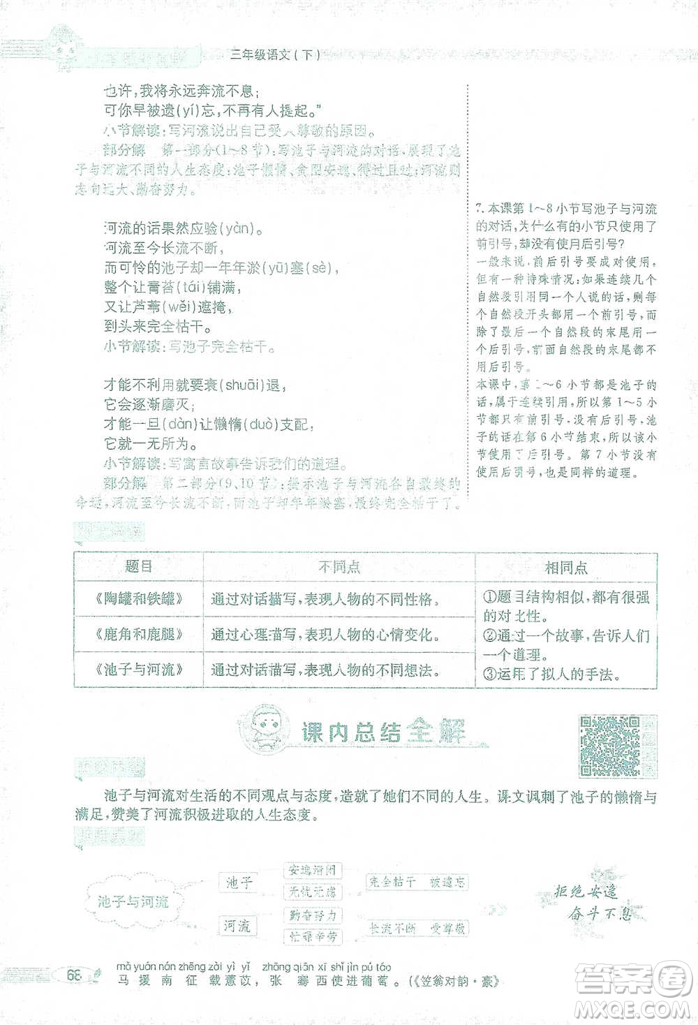 陜西人民教育出版社2021小學(xué)教材全解三年級(jí)語文下冊(cè)人教版參考答案