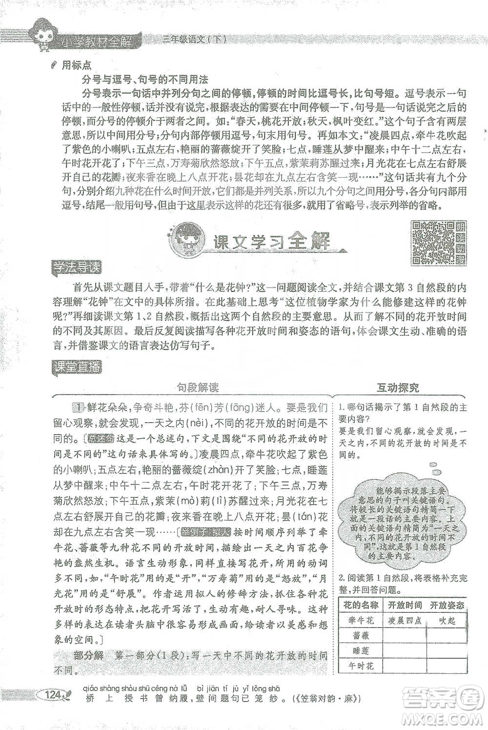 陜西人民教育出版社2021小學(xué)教材全解三年級(jí)語文下冊(cè)人教版參考答案