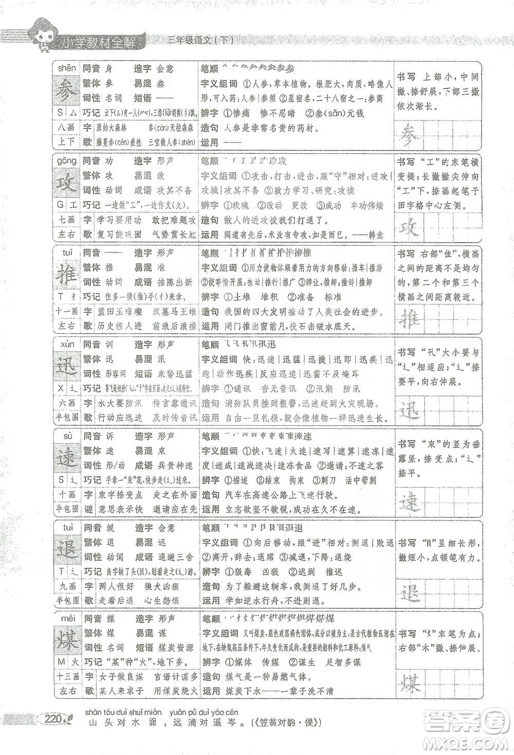 陜西人民教育出版社2021小學(xué)教材全解三年級(jí)語文下冊(cè)人教版參考答案