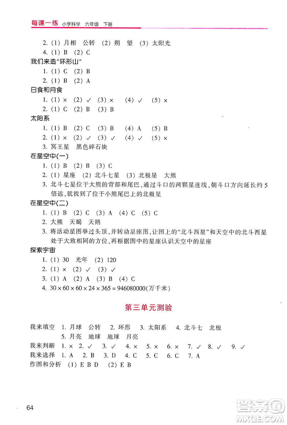 浙江少年兒童出版社2021每課一練六年級(jí)下冊(cè)小學(xué)科學(xué)J教科版優(yōu)化版答案