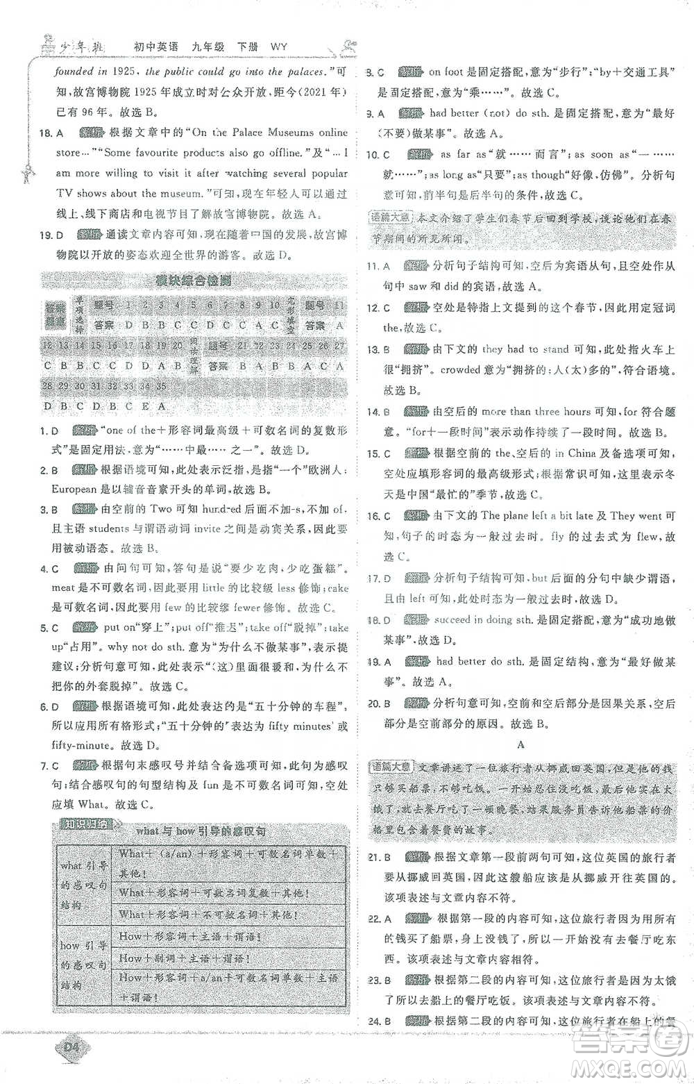 開明出版社2021少年班初中英語九年級下冊外研版參考答案