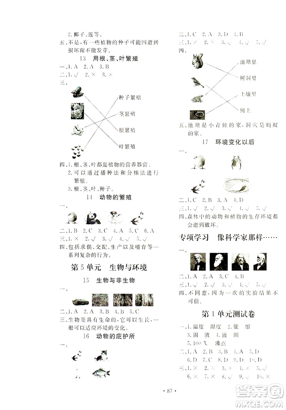 北京教育出版社2021新課堂同步訓練科學四年級下冊江蘇版答案