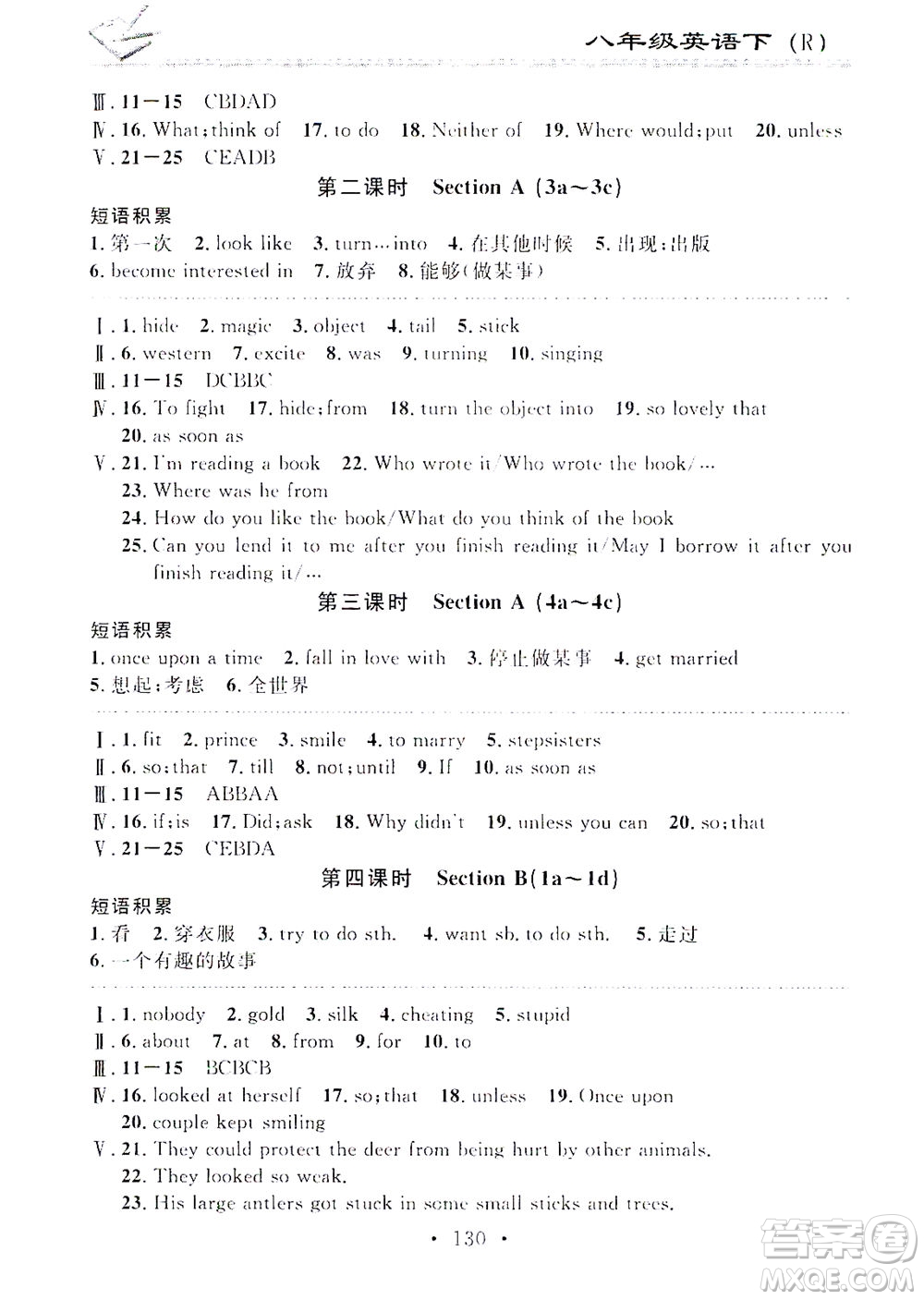 廣東經(jīng)濟出版社2021名校課堂小練習英語八年級下冊R人教版答案