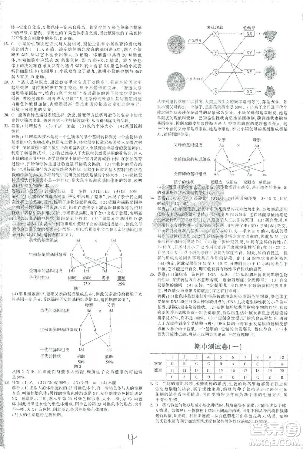 教育科學(xué)出版社2021年5年中考3年模擬初中試卷生物八年級下冊人教版參考答案