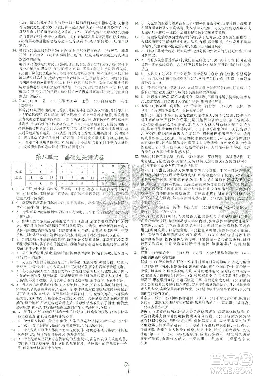 教育科學(xué)出版社2021年5年中考3年模擬初中試卷生物八年級下冊人教版參考答案