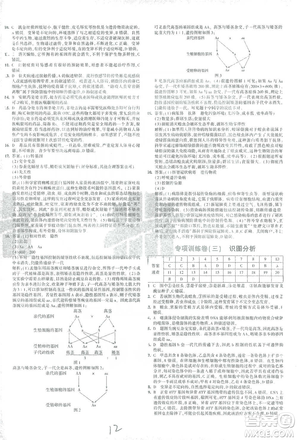 教育科學(xué)出版社2021年5年中考3年模擬初中試卷生物八年級下冊人教版參考答案