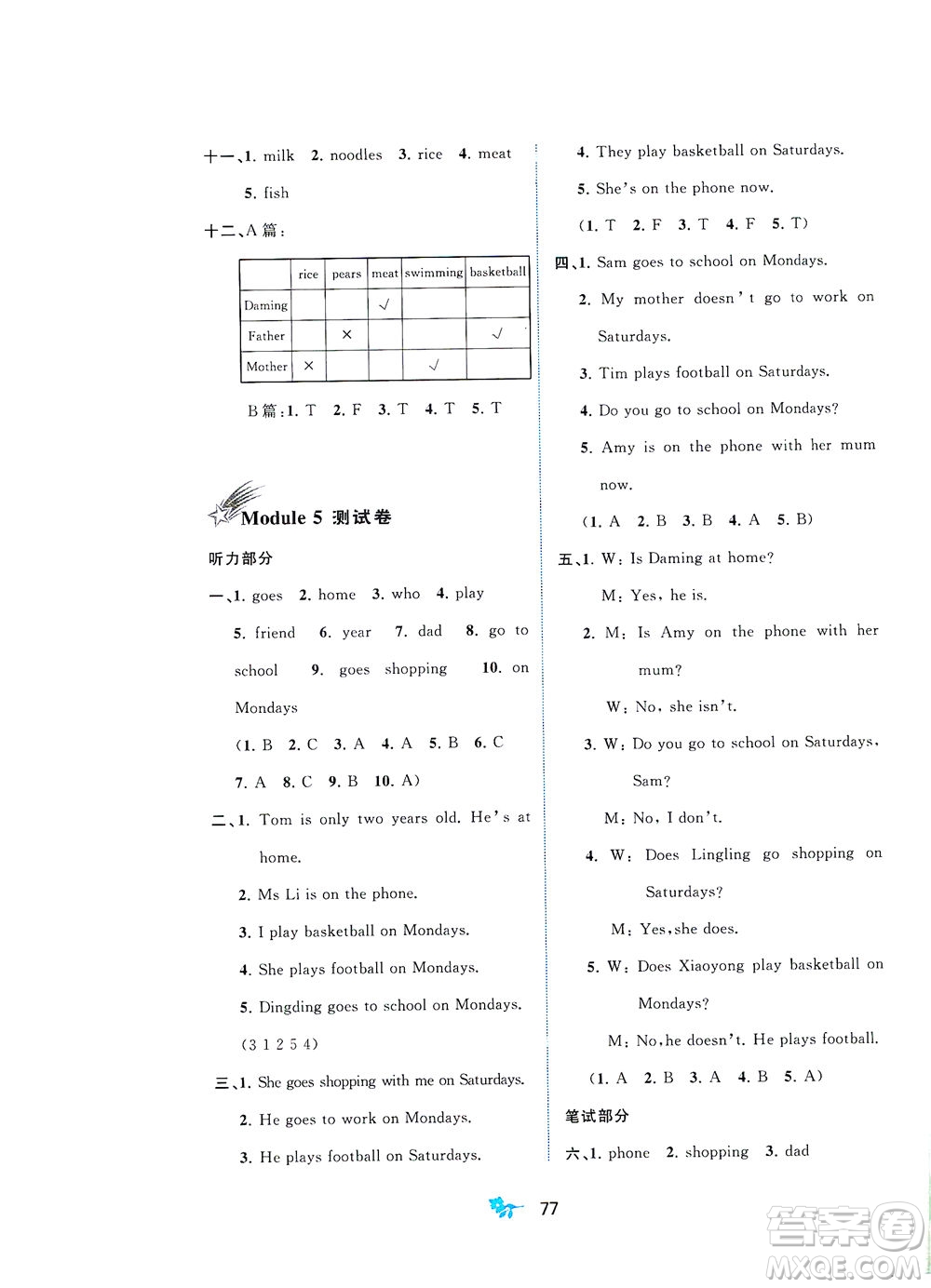 廣西教育出版社2021新課程學(xué)習(xí)與測(cè)評(píng)單元雙測(cè)英語(yǔ)三年級(jí)下冊(cè)B版外研版答案